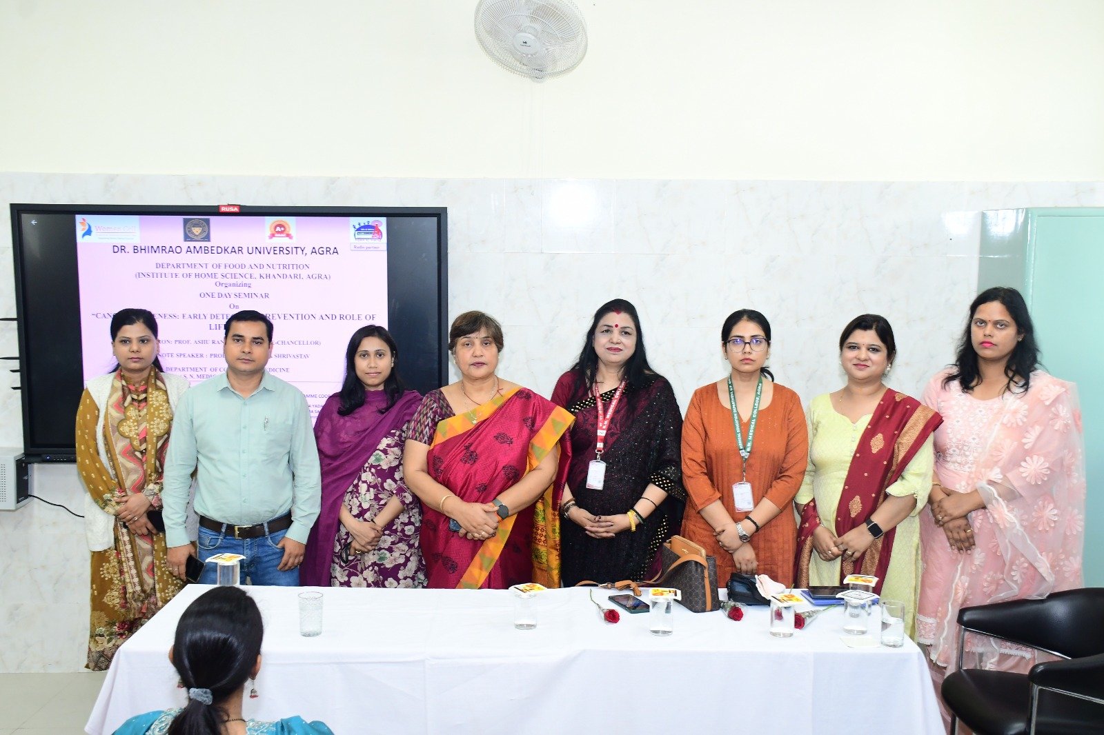Students and faculty participating in Cancer Awareness Seminar at Dr Bhimrao Ambedkar University, Agra