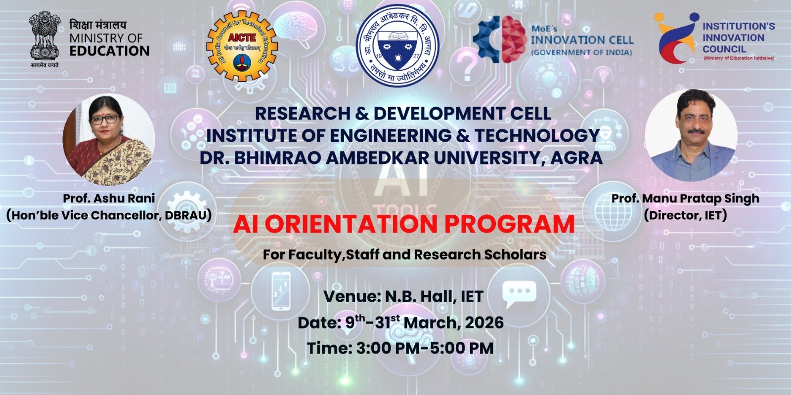 Artificial Intelligence Orientation Program at the University, showcasing faculty and researchers learning AI tools for academic and research excellence.