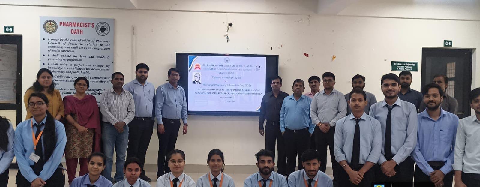 “National Pharmacy Education Day celebration at Dr. Bhimrao Ambedkar Institute of Pharmacy and Paramedical Sciences, Agra with students and faculty participating”