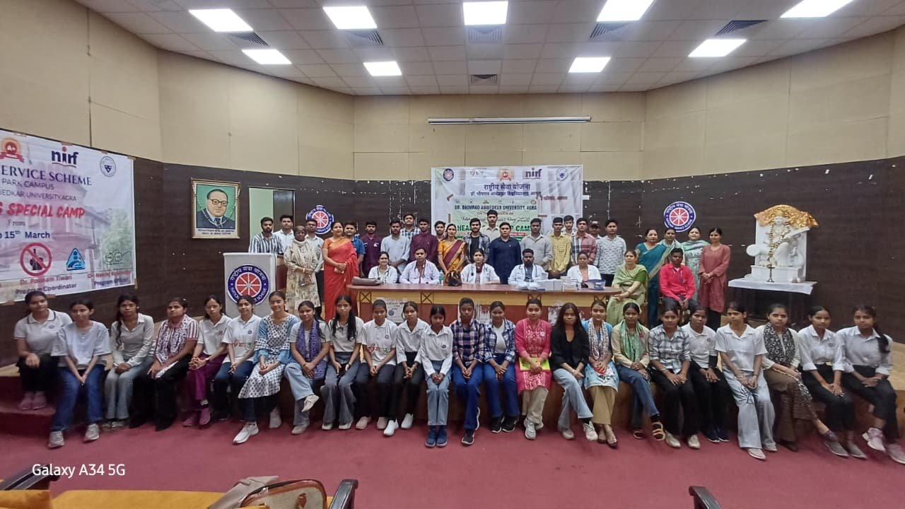 Health checkup and poster making competition during the second day of seven-day NSS camp at Deendayal Upadhyay Gramin Vikas Sansthan, Dr Bhimrao Ambedkar University Agra
