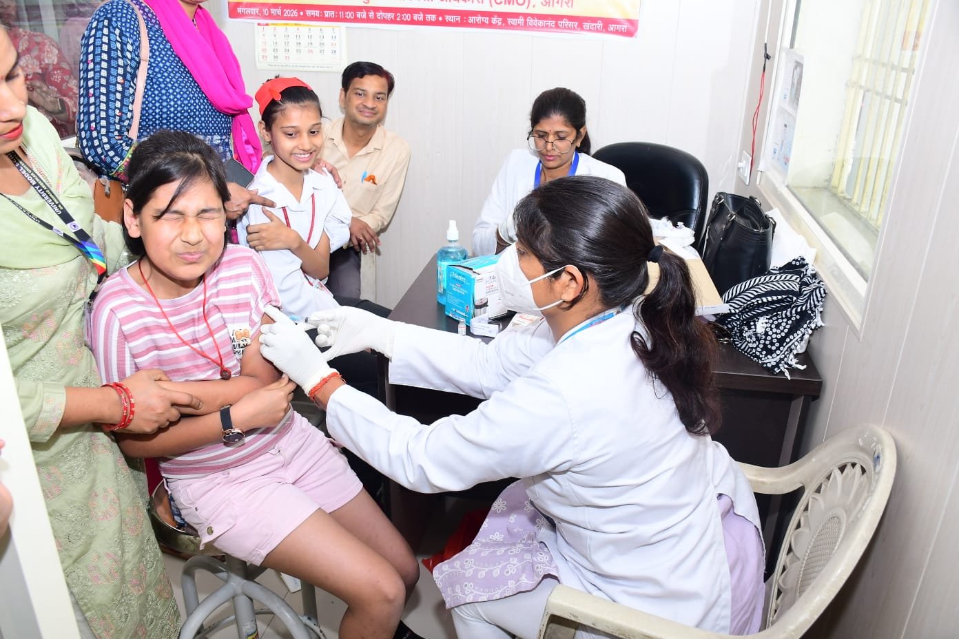 Free HPV vaccination and health checkup camp for girls and women at Dr Bhimrao Ambedkar University Agra organized by Women Cell and Community Radio 90.4 FM