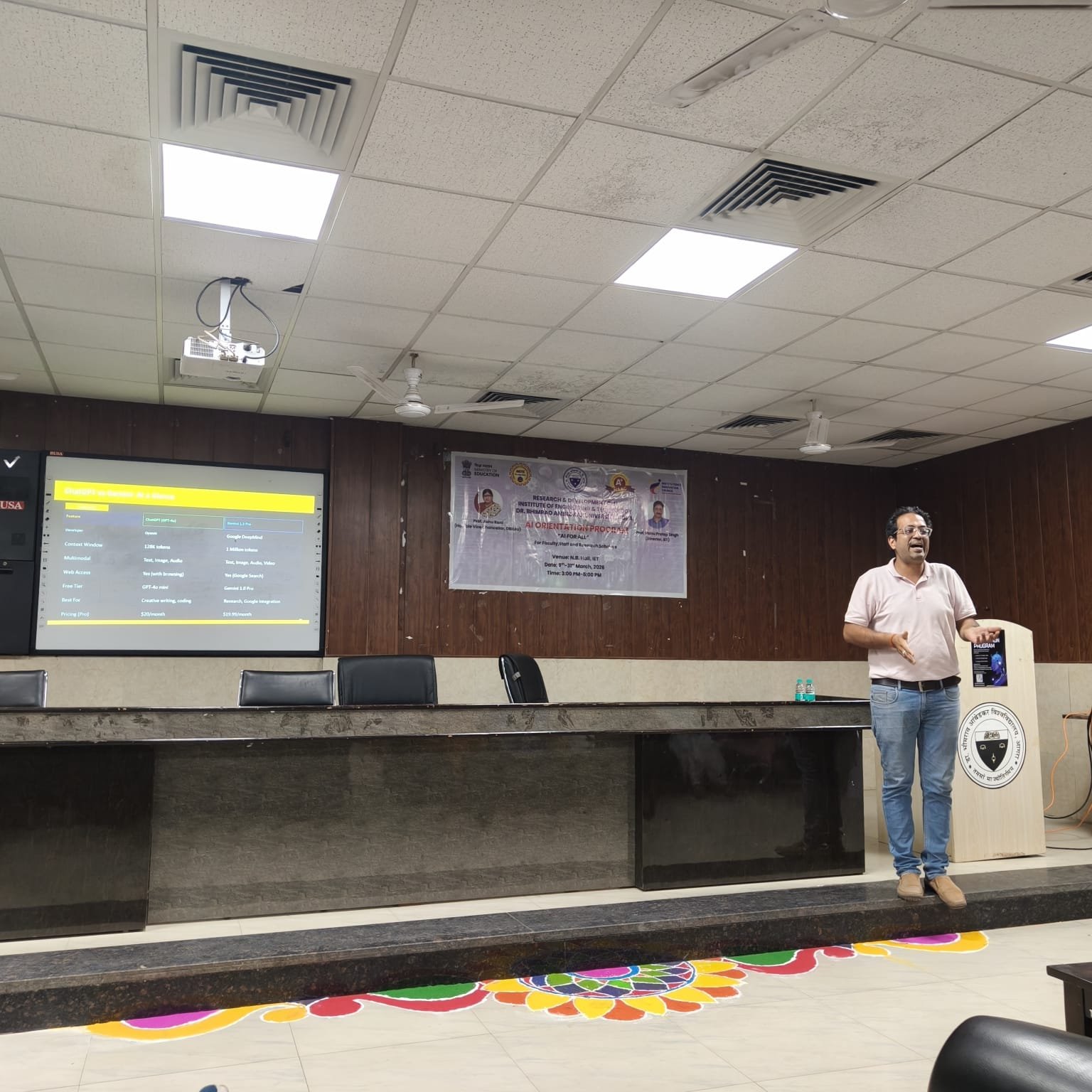 Participants attending the 5th day of “AI for All” orientation program at IET Agra, learning about ChatGPT and Gemini for academic and research use.