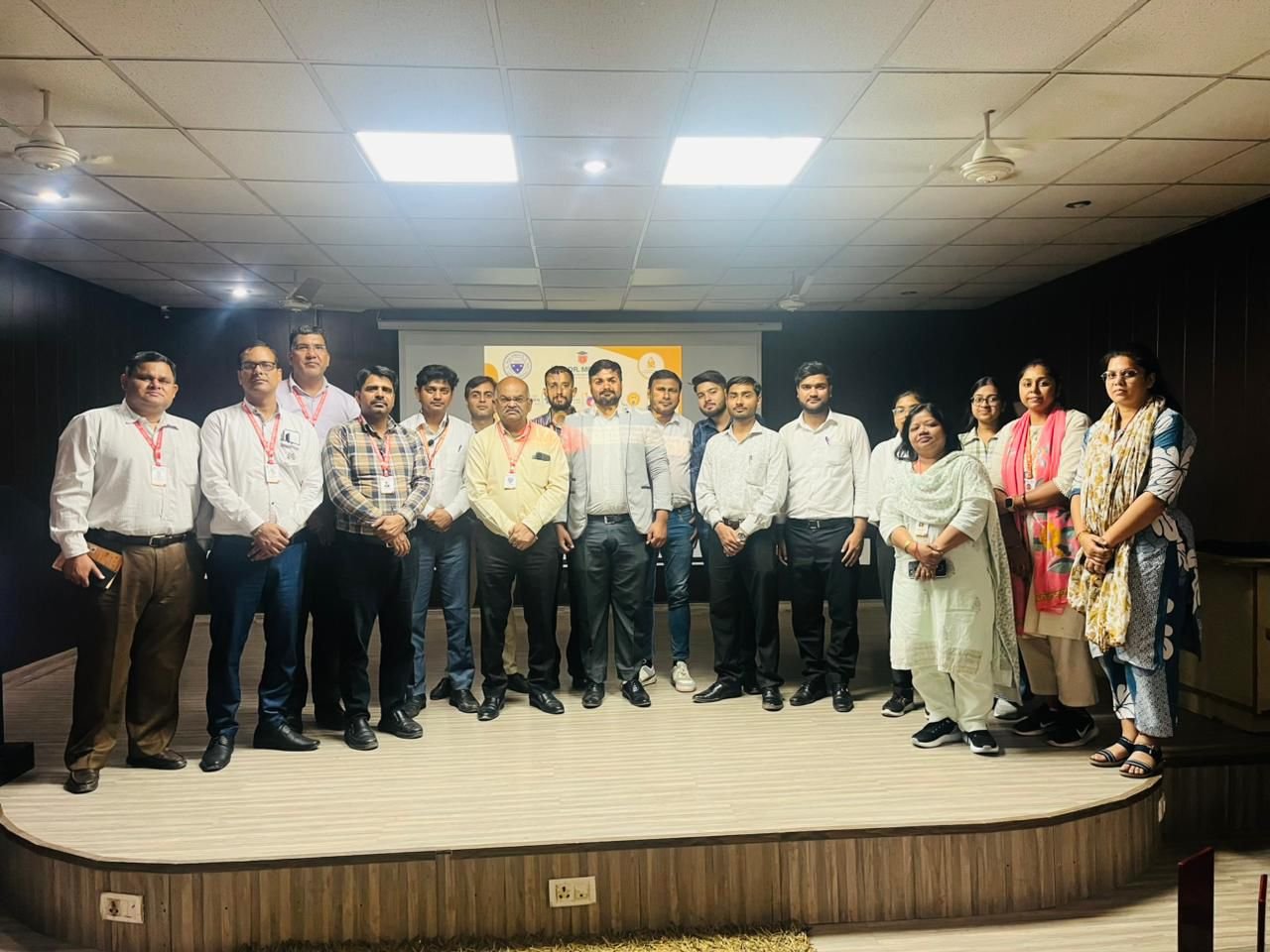 Students attending startup awareness session at M.P.S. College Agra with speakers and mentors