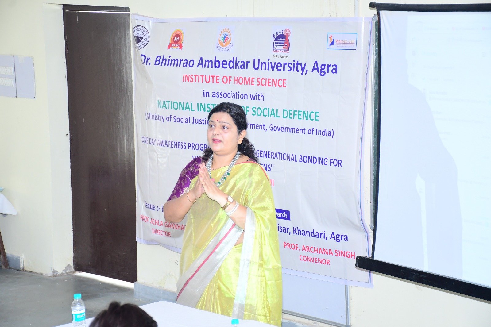 Students and faculty attending intergenerational bonding awareness program at Dr. Bhimrao Ambedkar University Agra