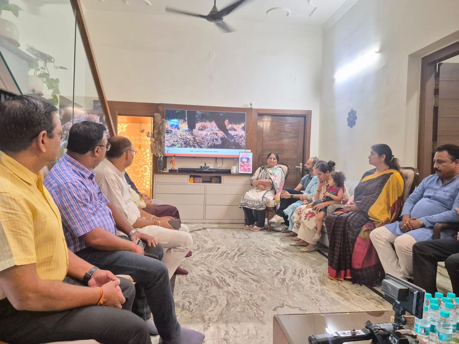 State Women Commission Chairperson Babita Chauhan listens to Prime Minister’s Mann Ki Baat with commission members and activists.