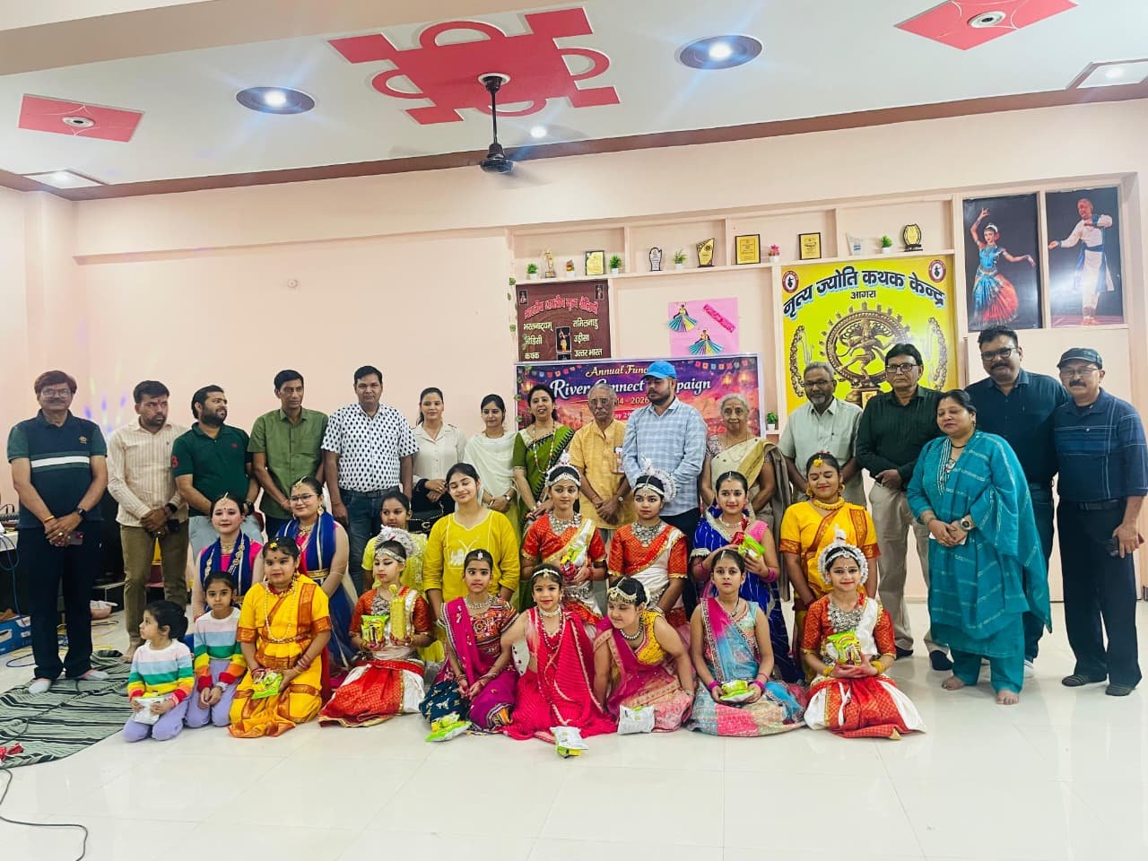 Children performing classical dances and cultural presentations at River Connect Campaign annual cultural event in Agra promoting Yamuna river conservation 2026