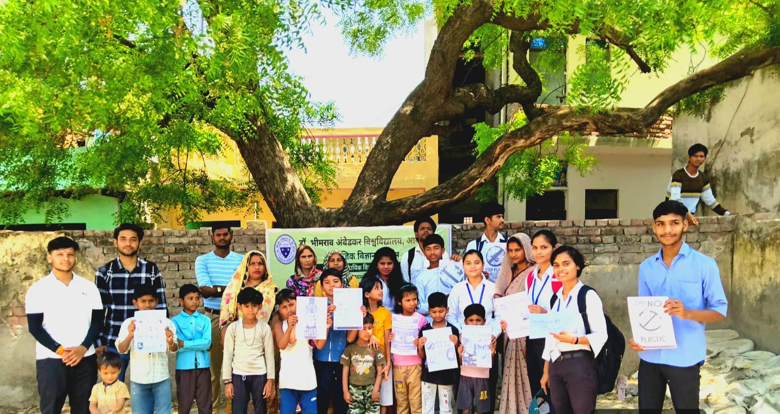 Students conducting plastic pollution awareness campaign in Dehtora village Agra