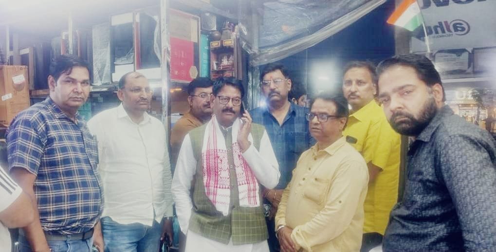 Fire brigade team controlling massive fire in computer accessories godown at Sky Tower Sanjay Place Agra