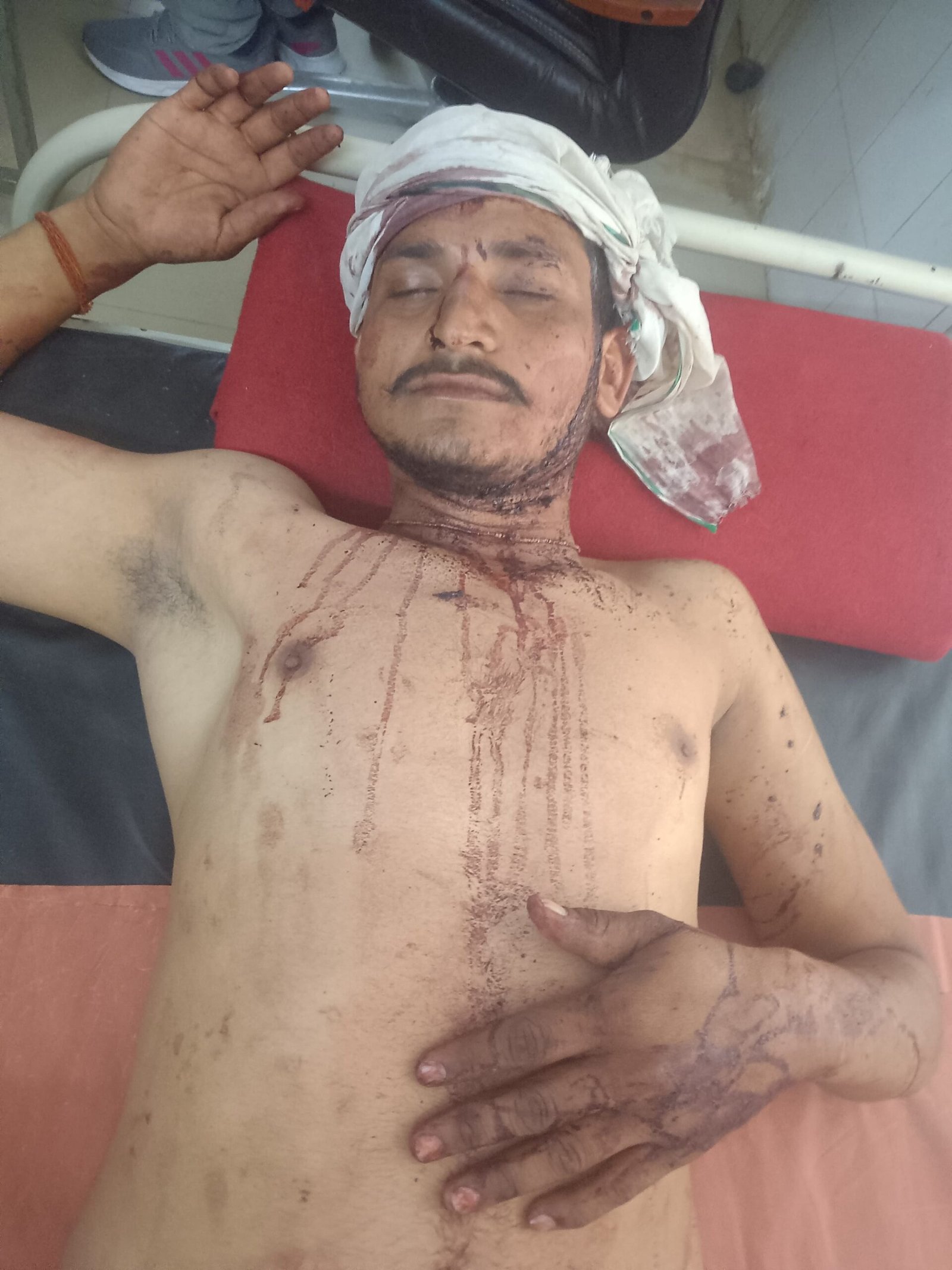 Police and villagers at Babul Khana village in Nibohara Fatehabad Agra after violent clash over old rivalry resulting in firing and injuries