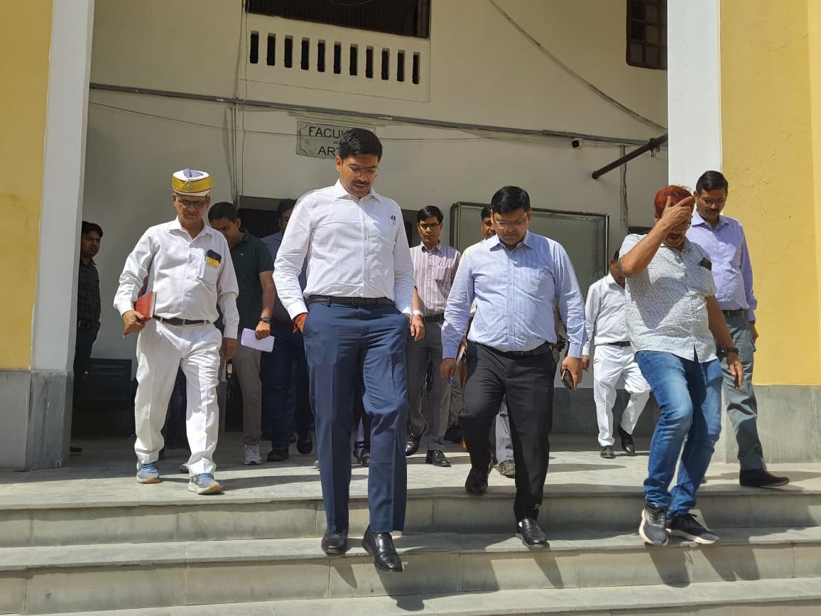 DM Manish Bansal inspecting Home Guard recruitment examination center arrangements at Agra College in Agra