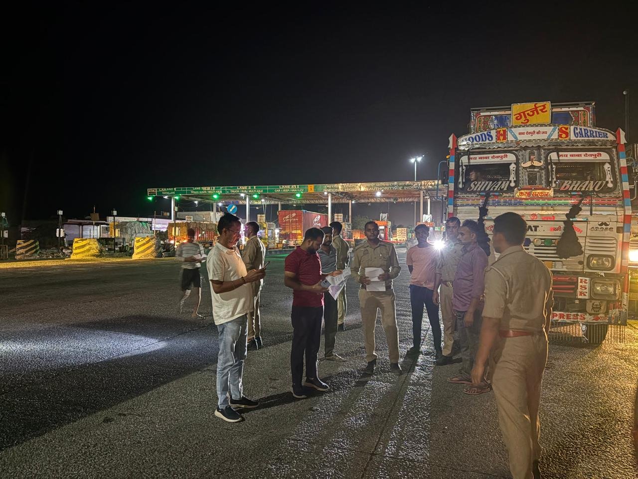 Mining vehicles under inspection during anti-illegal mining drive in Agra