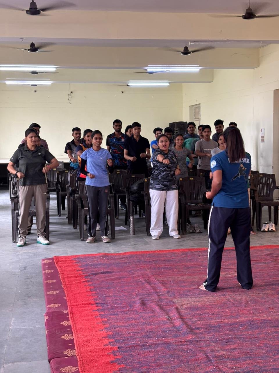 Students attending self defence training program under Mission Shakti at Dr Bhimrao Ambedkar University Agra