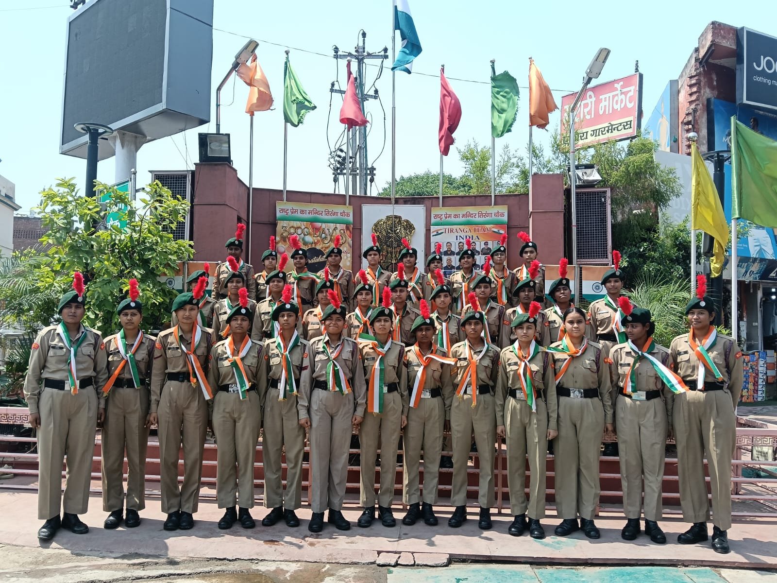 NCC Girls Wing cadets of Agra College participate in a patriotic Tiranga rally and awareness program during the Operation Sindoor anniversary celebration in Agra.