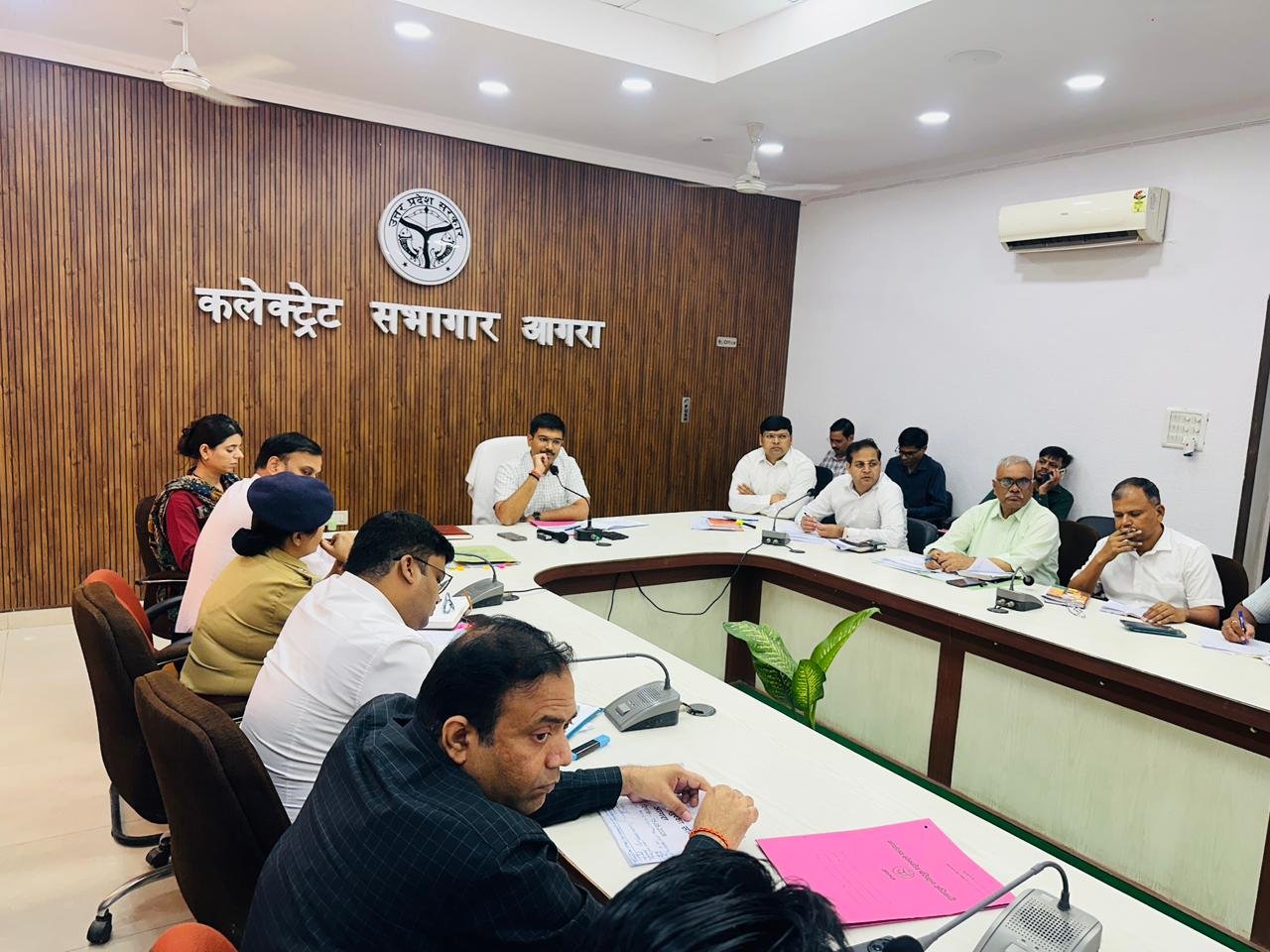 District Magistrate Manish Bansal chairing district road safety committee meeting in Agra Collectorate regarding traffic rules, ITMS challans and road accident control