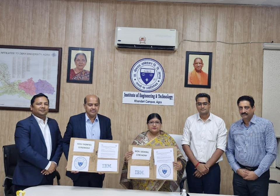 Officials of Dr. Bhimrao Ambedkar University Agra and IBM during a meeting and document exchange program for technical and educational collaboration.