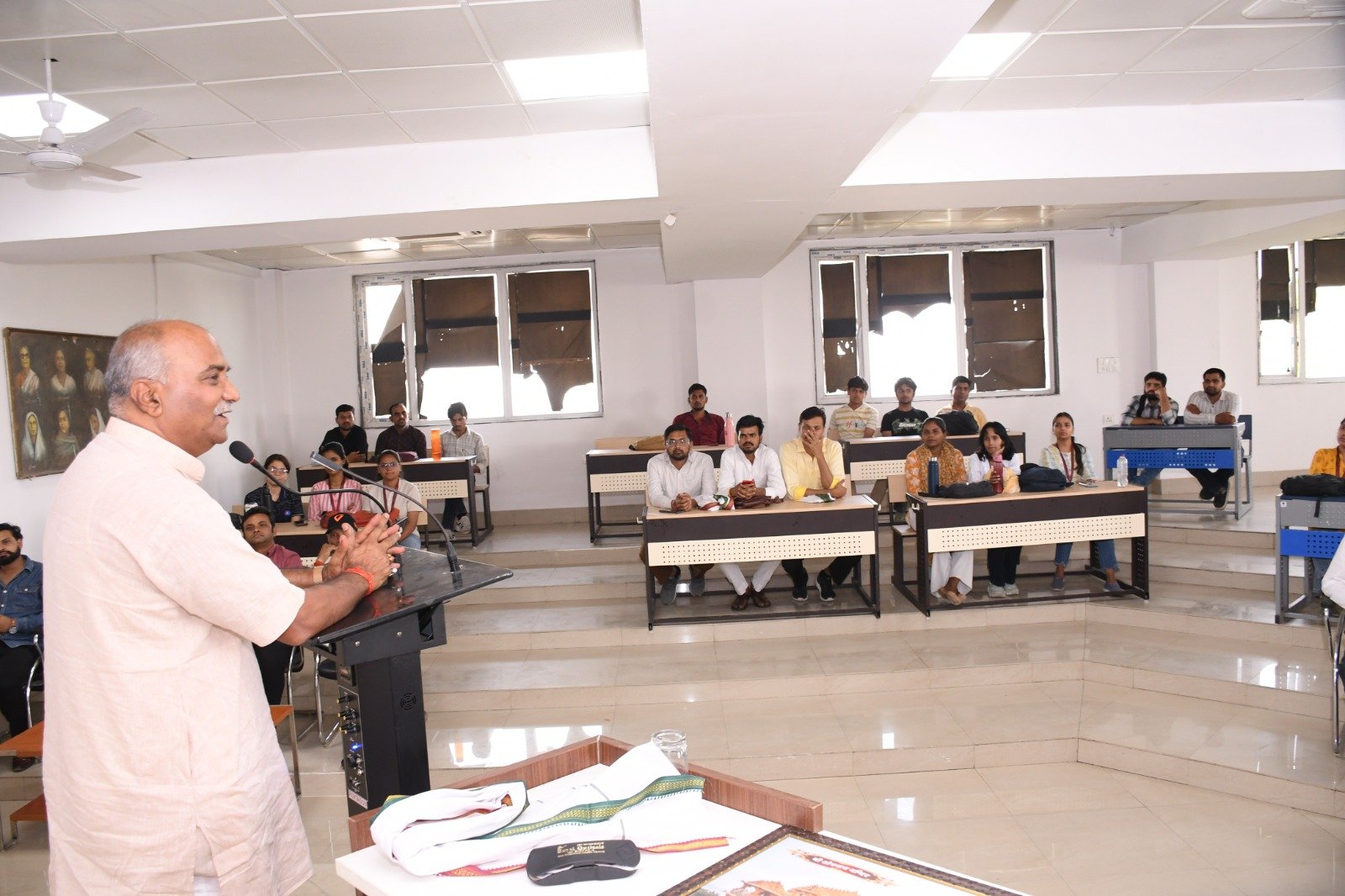 Speakers and participants attending a history seminar on nation building at Dr Bhimrao Ambedkar University