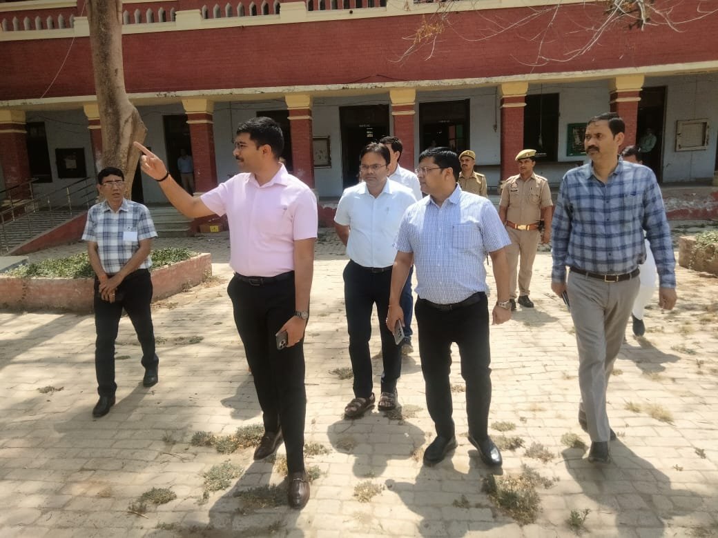 District Magistrate Manish Bansal inspecting UPSC Civil Services Preliminary Examination 2026 center arrangements in Agra