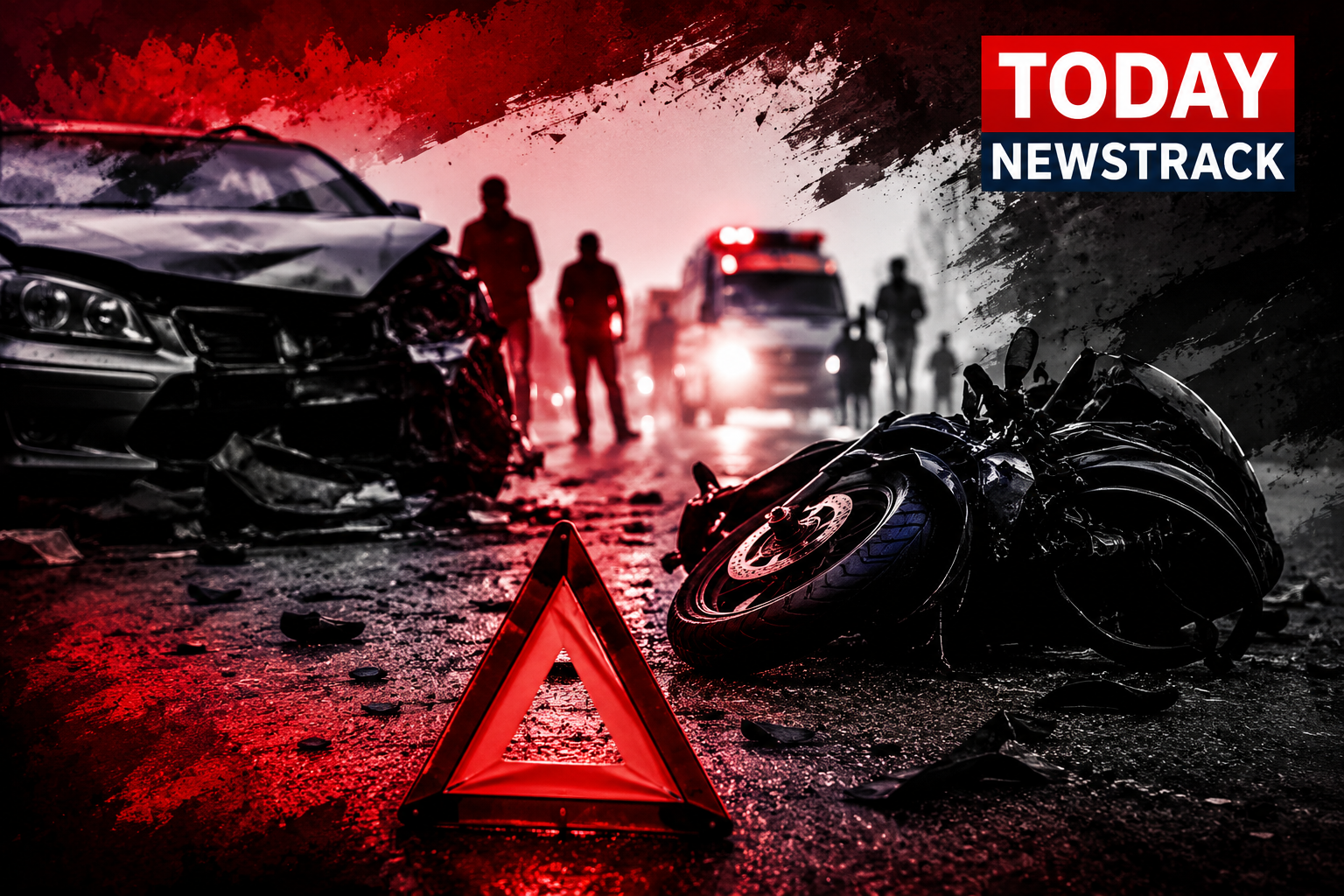 Symbolic image depicting a road accident involving damaged vehicles, representing traffic collisions, road safety concerns, and highway accidents.