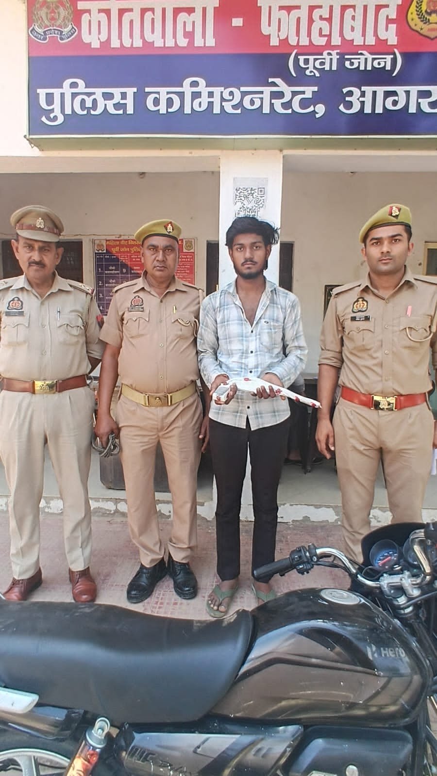 Fatehabad police arrest two bike thieves including juvenile and recover stolen motorcycle with illegal weapon and cartridges