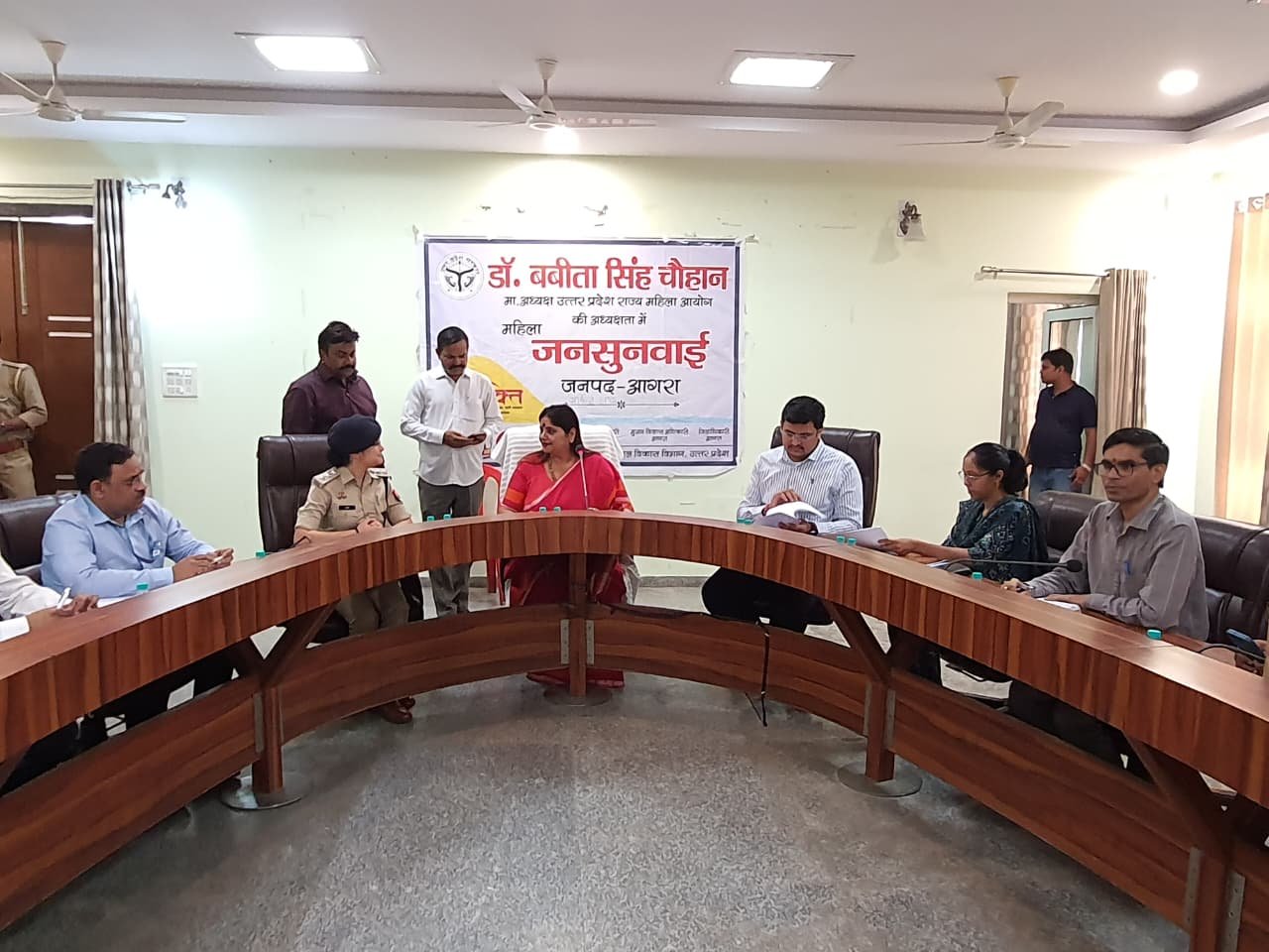 UP Women Commission Chairperson Babita Singh Chauhan addressing women public hearing at Circuit House in Agra