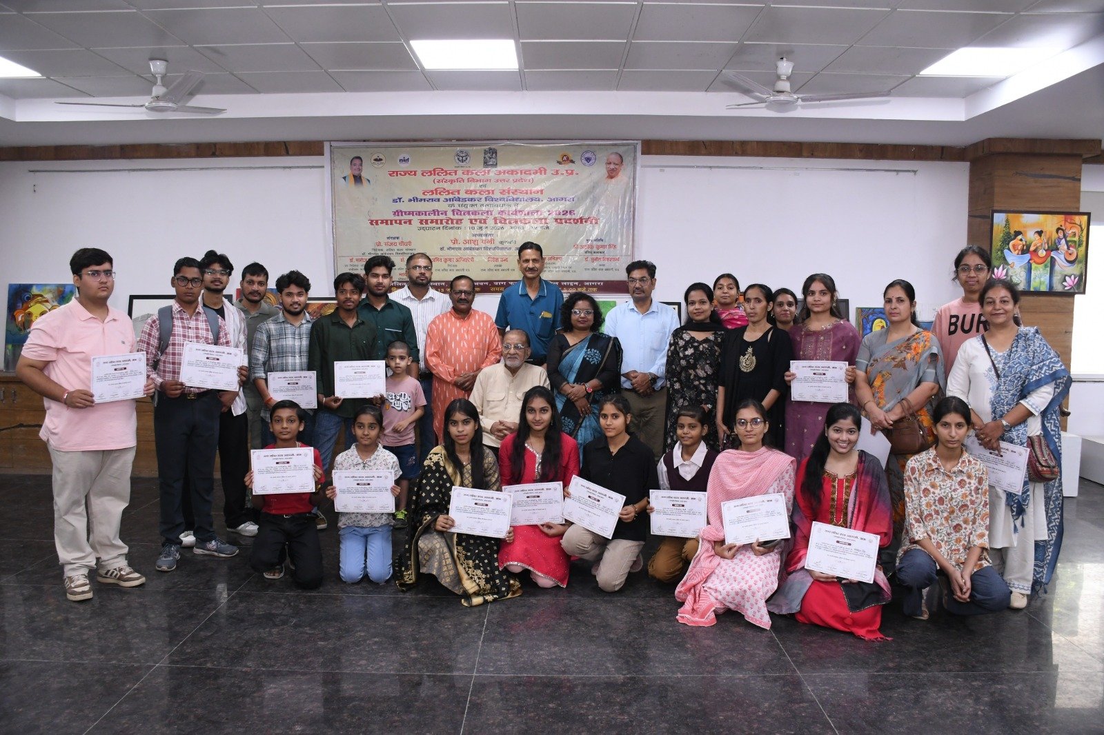 Art exhibition displaying 70+ paintings at Lalit Kala Sansthan Agra featuring students and artists creative works