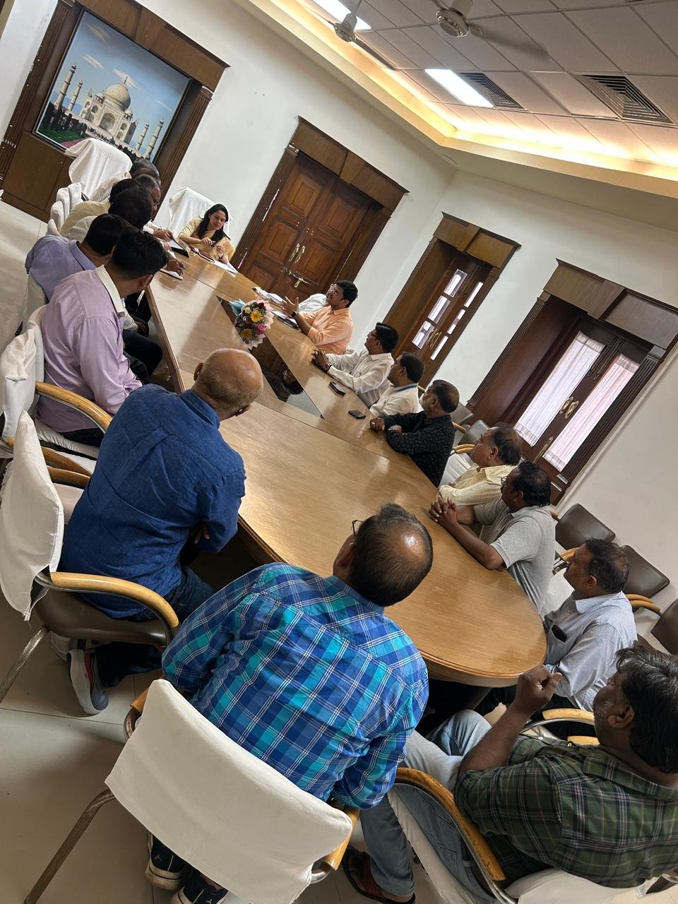 Officials and medicine traders attending drug license verification meeting in Agra