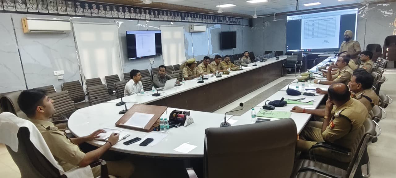 Agra Police officers attend a crime review meeting to strengthen law and order and finalize Muharram security arrangements.
