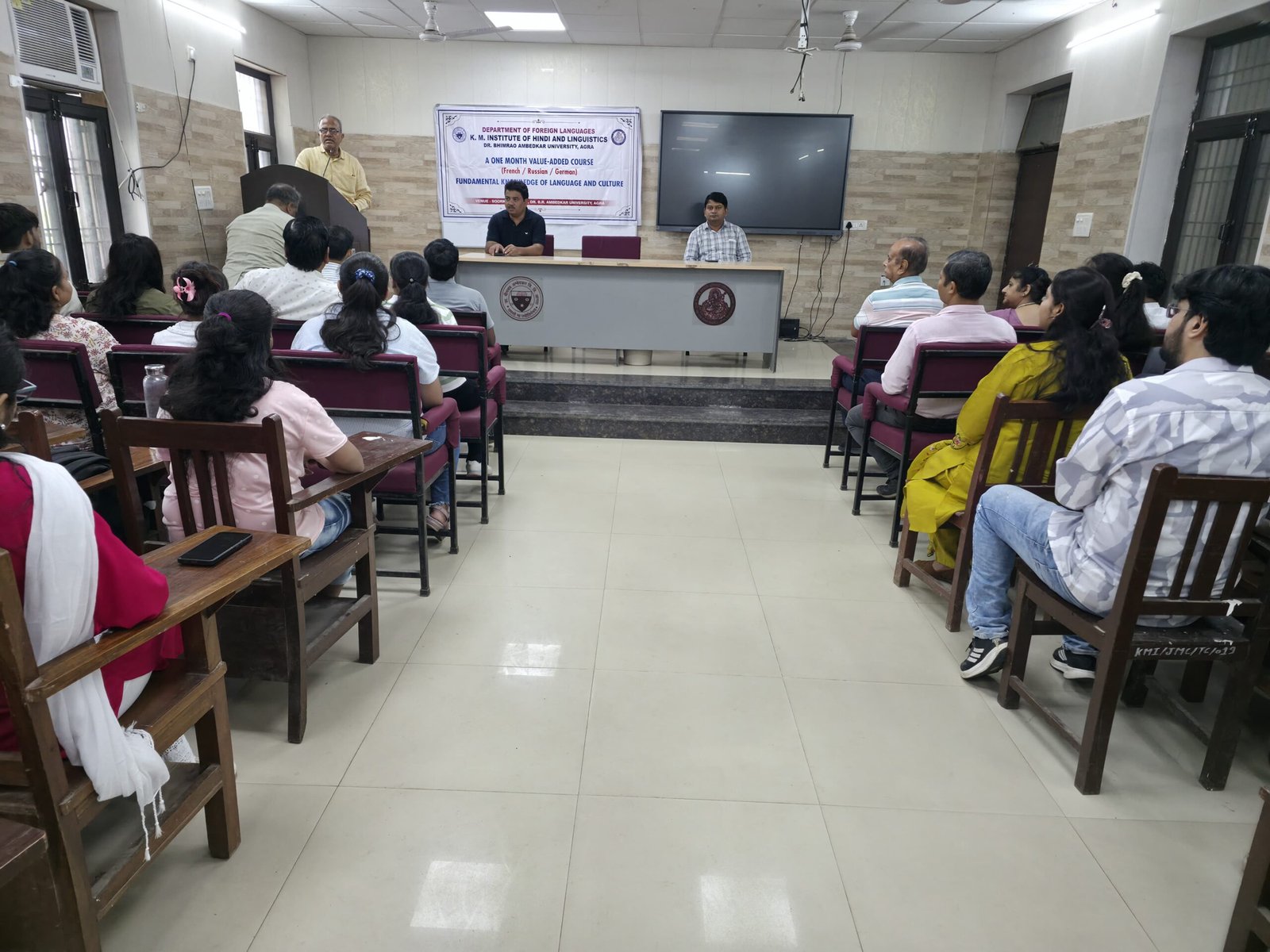 Participants receive certificates after completing a free Russian, French and German language course at Dr Bhimrao Ambedkar University in Agra.