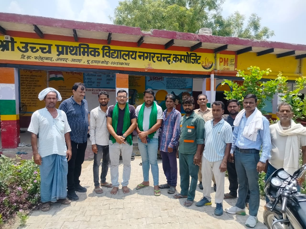 Parents, teachers and Bharatiya Kisan Union members attend a government school awareness meeting under the 'Har Bachcha Sarkari Vidyalaya' campaign in Fatehabad, Agra.
