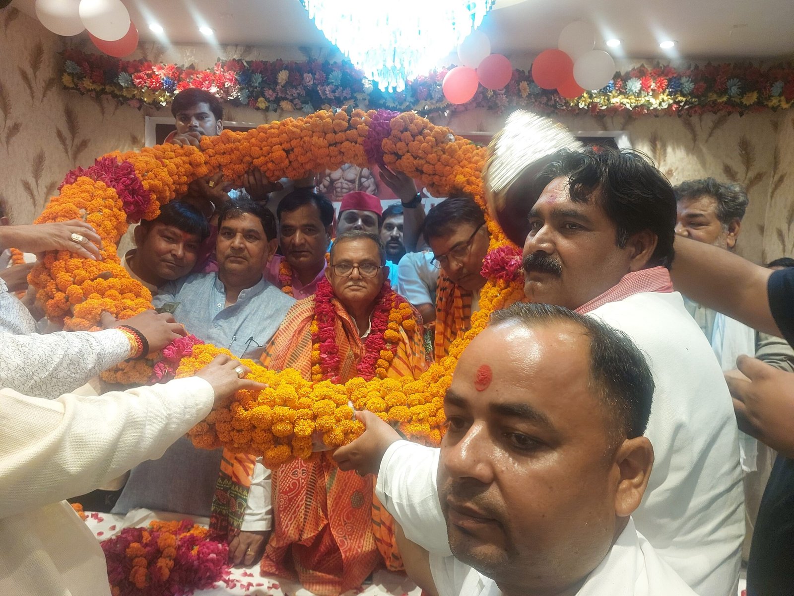 Samajwadi Party MP Sanatan Pandey addressing the Brahmin Conference in Fatehabad, Agra.