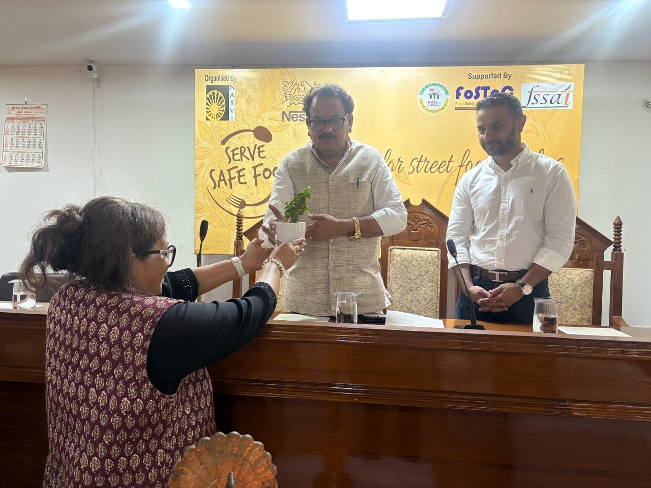 Officials and food vendors participate in the Serve Safe Food Project training program organized by Nestlé India and NASVI at Agra Municipal Corporation.