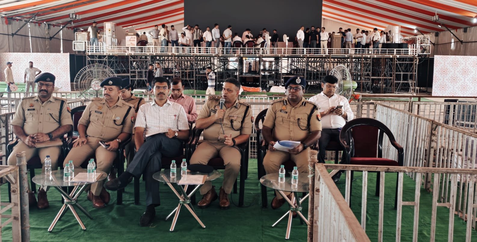 Agra District Magistrate Manish Bansal and Police Commissioner Deepak Kumar review preparations for Chief Minister Yogi Adityanath's proposed visit.