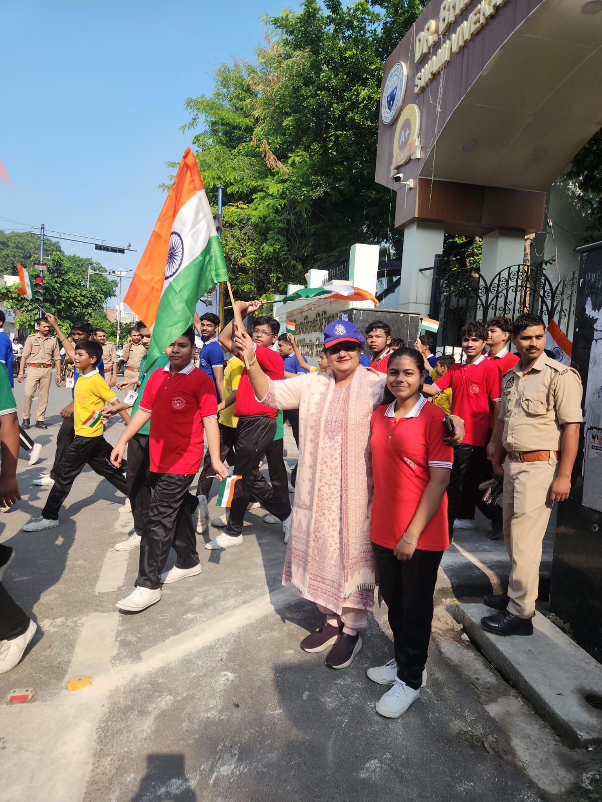 Students participating in Tiranga Yatra at Dr Bhimrao Ambedkar University Agra