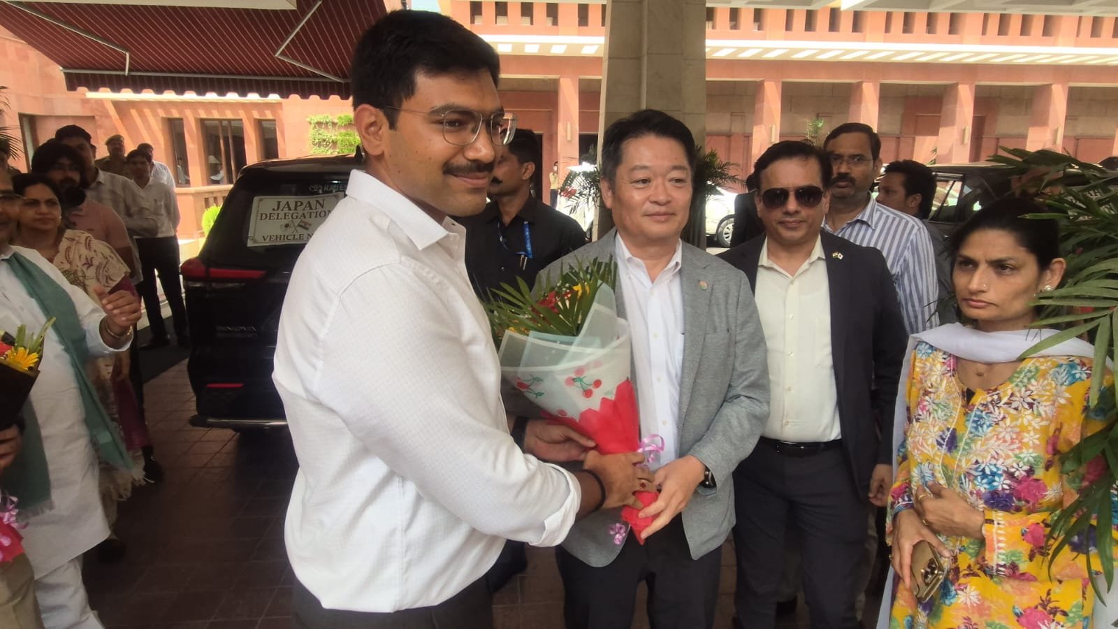 Yamanashi Governor Kotaro Nagasaki with a 240 member Japanese delegation visiting the Taj Mahal in Agra