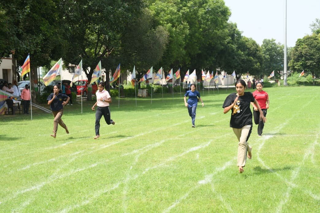 Students participating in sports competitions on National Sports Day at Dr Bhimrao Ambedkar University Agra