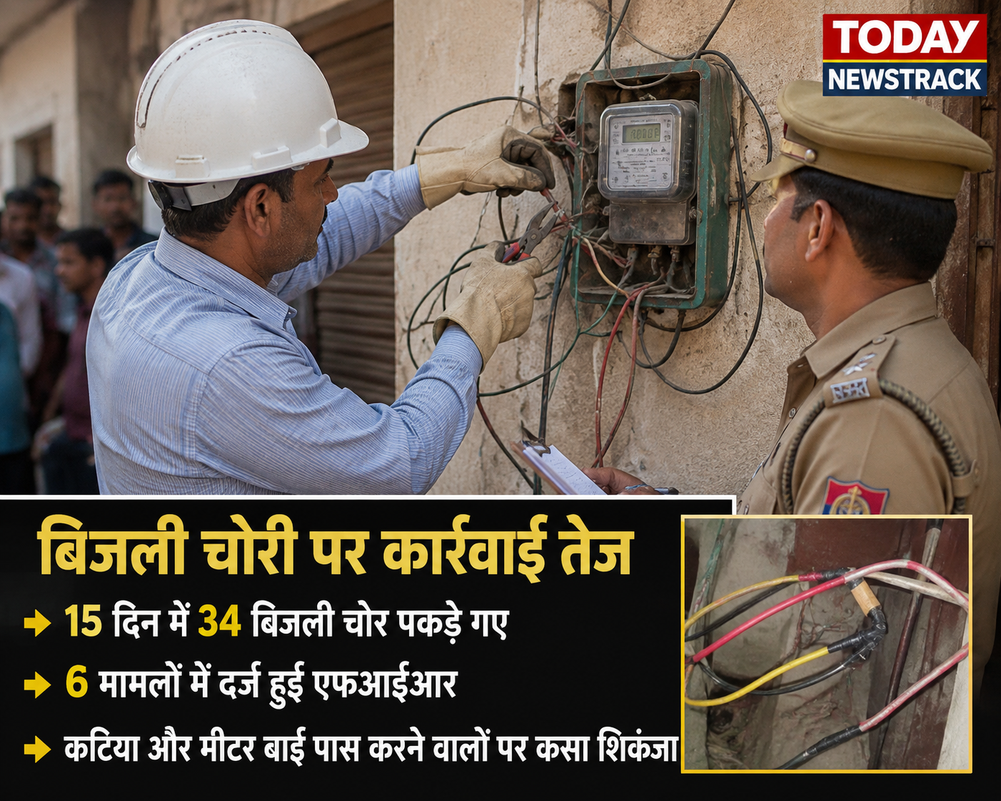 Electricity officials and police taking action against illegal power connections and electricity theft