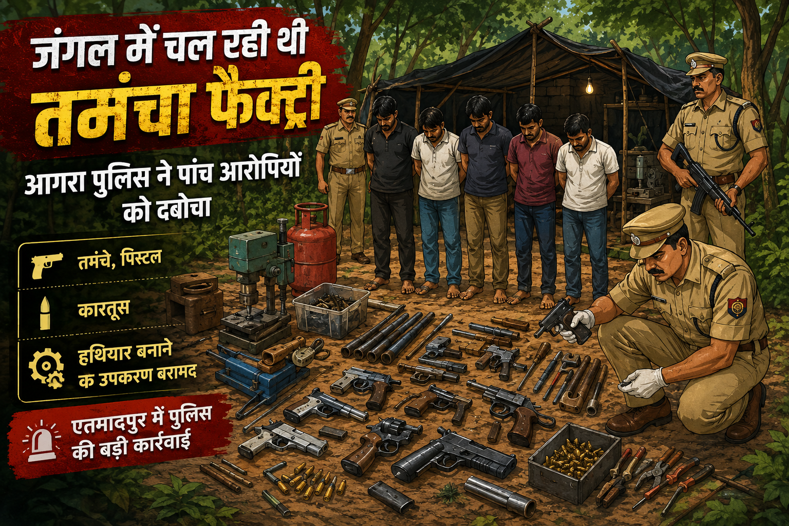 Agra Police arrested five accused from illegal arms manufacturing factory in Etmadpur