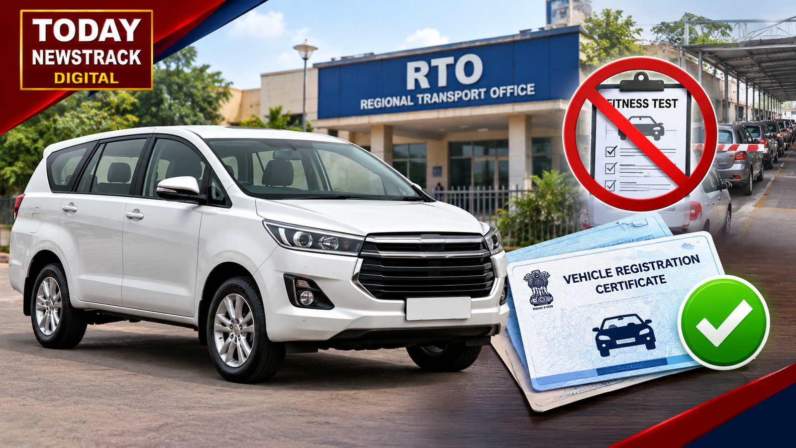 Symbolic image of a private 8-seater vehicle with RTO fitness test exemption in Uttar Pradesh