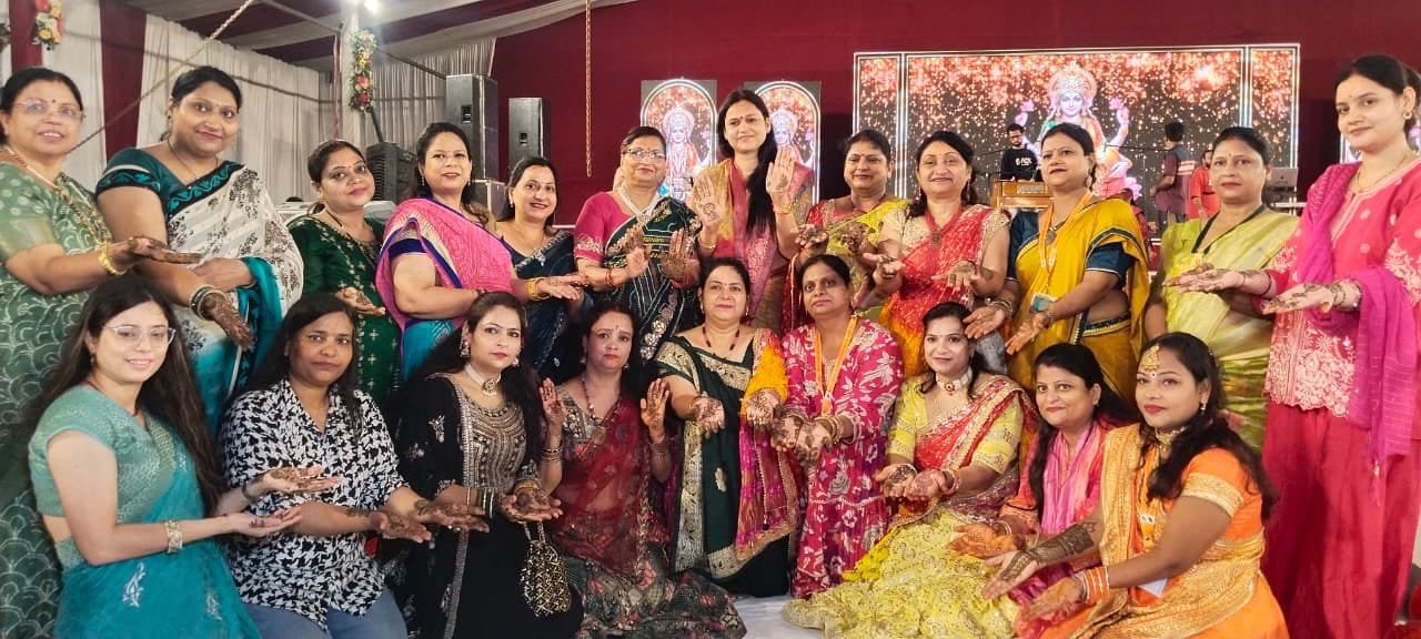 Women celebrating Kanha Mehndi festival at Mahalakshmi Temple in Agra
