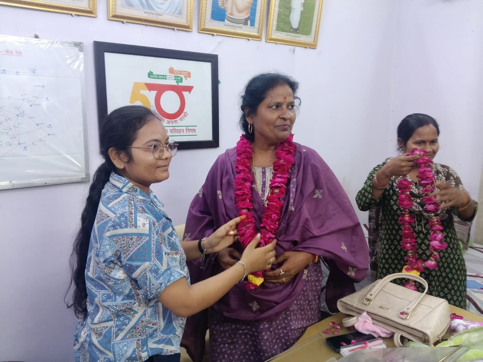 Roadways employees welcoming newly appointed ARM Sarika Sharma at Bah Depot