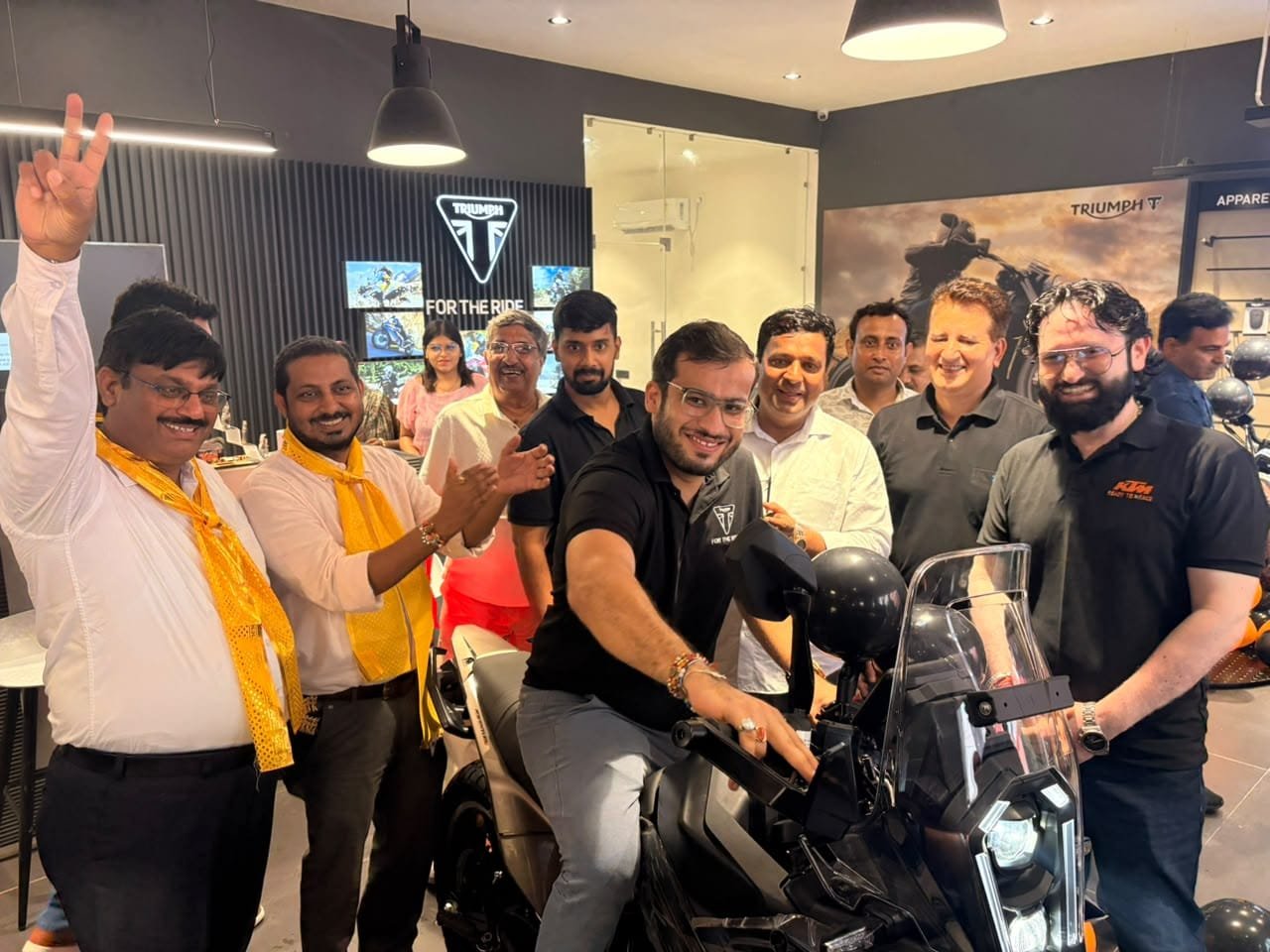 KTM and Triumph premium motorcycles displayed at the new showroom in Mathura