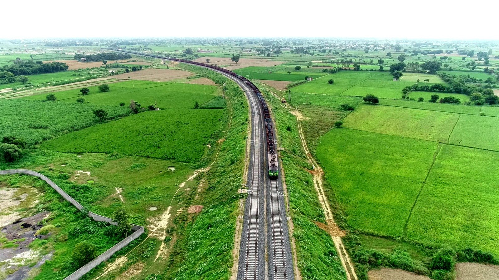 Freight train running on the Dedicated Freight Corridor in Uttar Pradesh