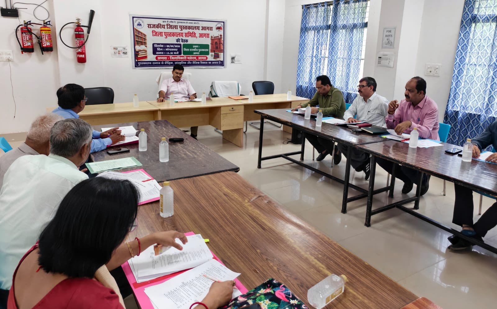 District Magistrate Manish Bansal reviewing facilities at Rajkiya Zila Pustakalaya in Agra