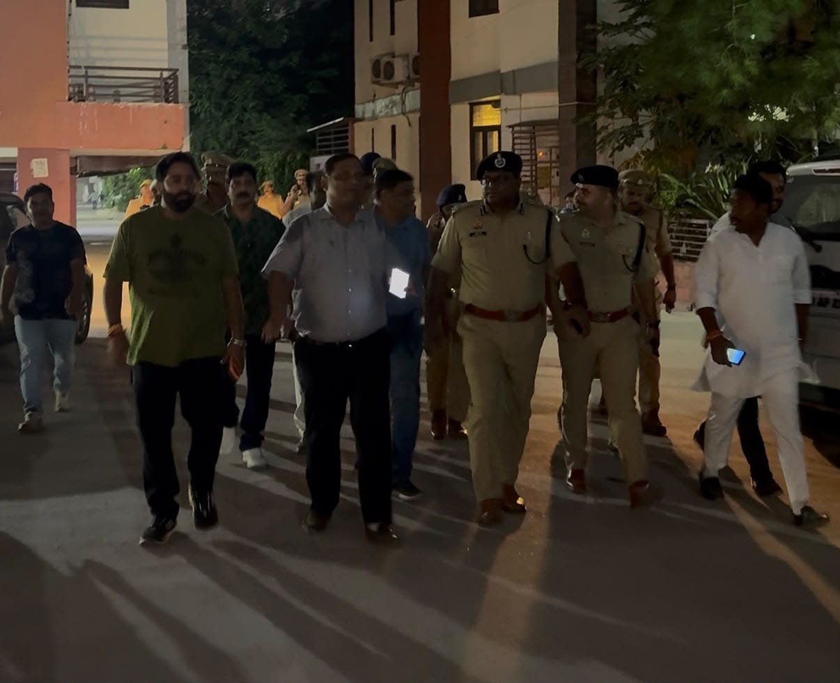 Police officials inspecting security arrangements at Janakpuri Ramlila venue in Agra