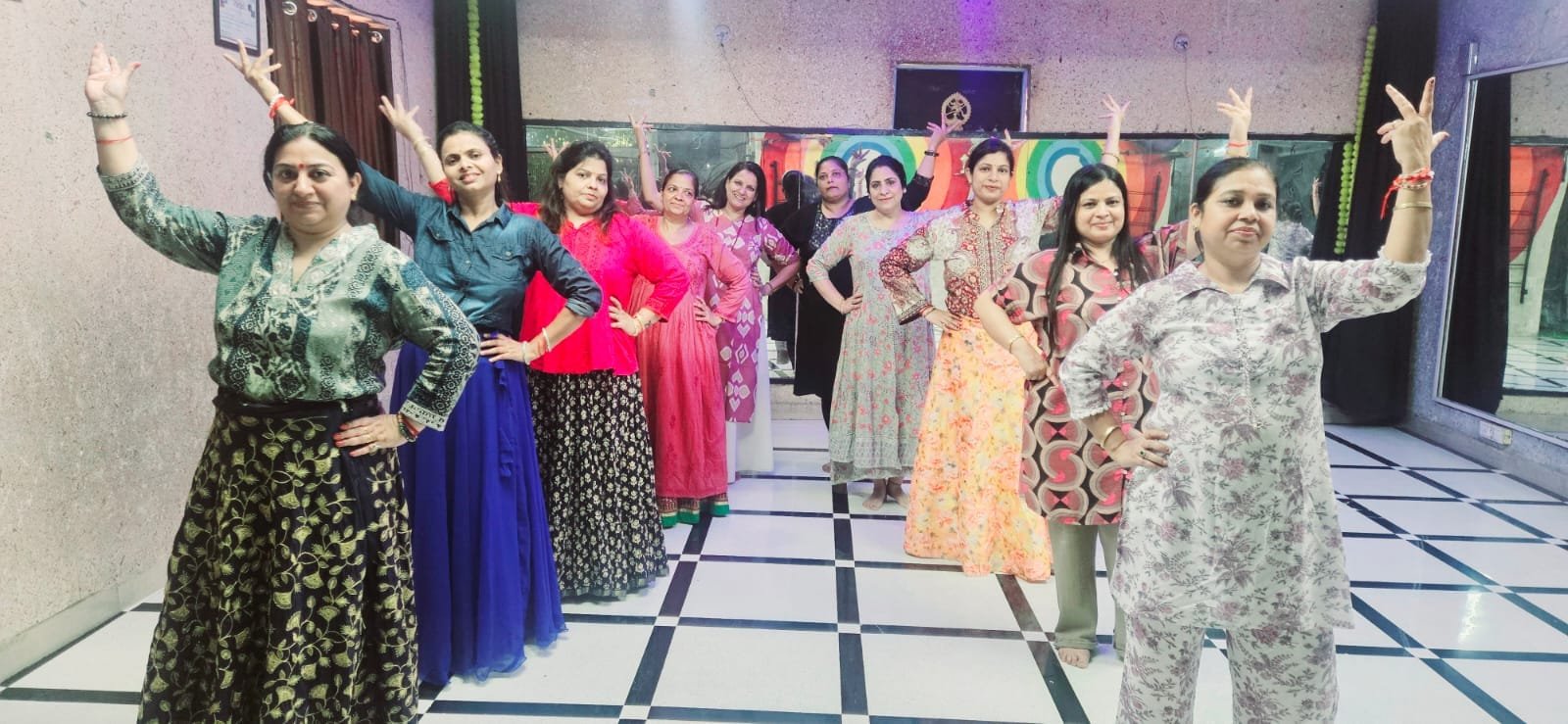 Women of Janakpuri Mahotsav Mahila Samiti practicing a dance for Sita birth celebration
