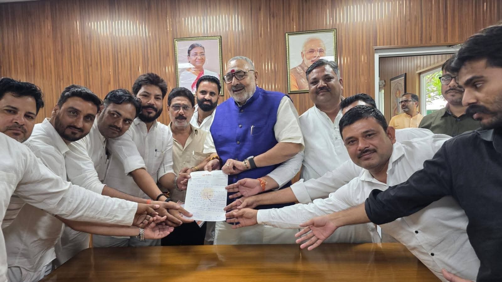 Karni Sena delegation meeting Union Minister Giriraj Singh over UGC rollback and other demands