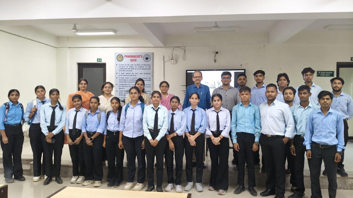 Pharmacy students attend a lecture on effective communication skills at Dr. Bhimrao Ambedkar University