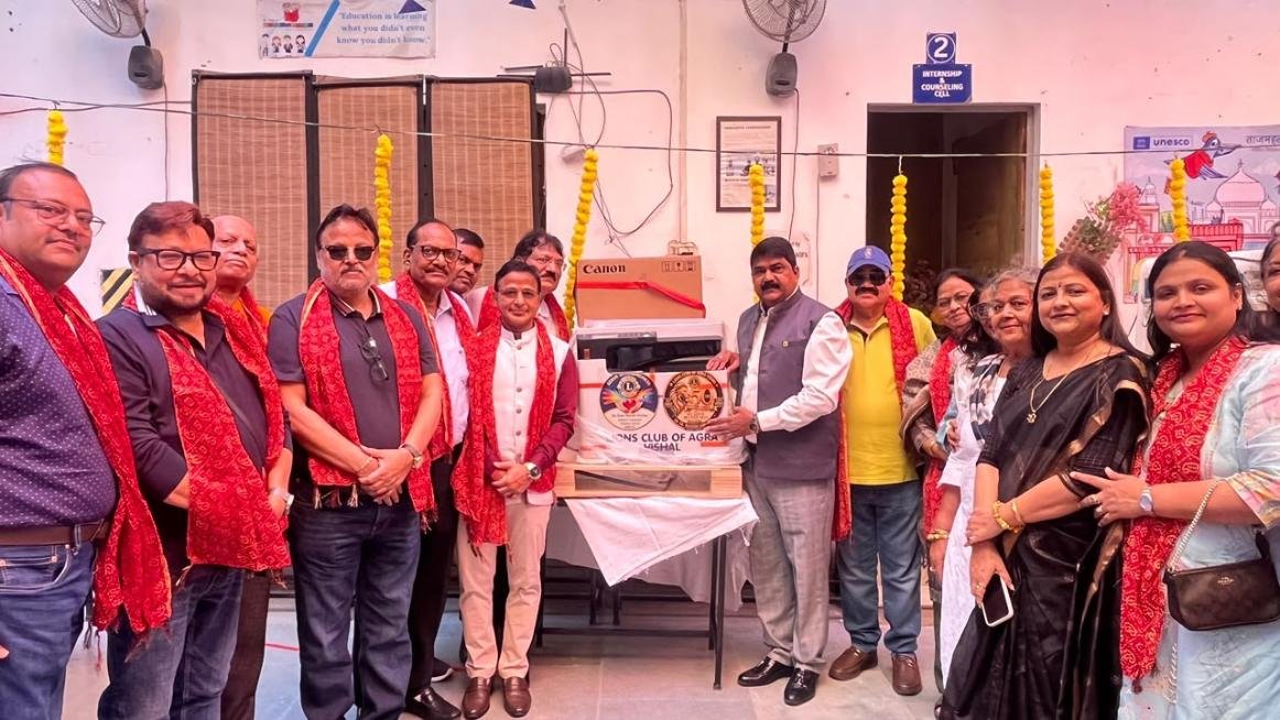 Lions Club of Agra Vishal donates furniture for two classrooms and a photocopy machine to Ek Pahal Pathshala in Dayalbagh, Agra, to support children's education.