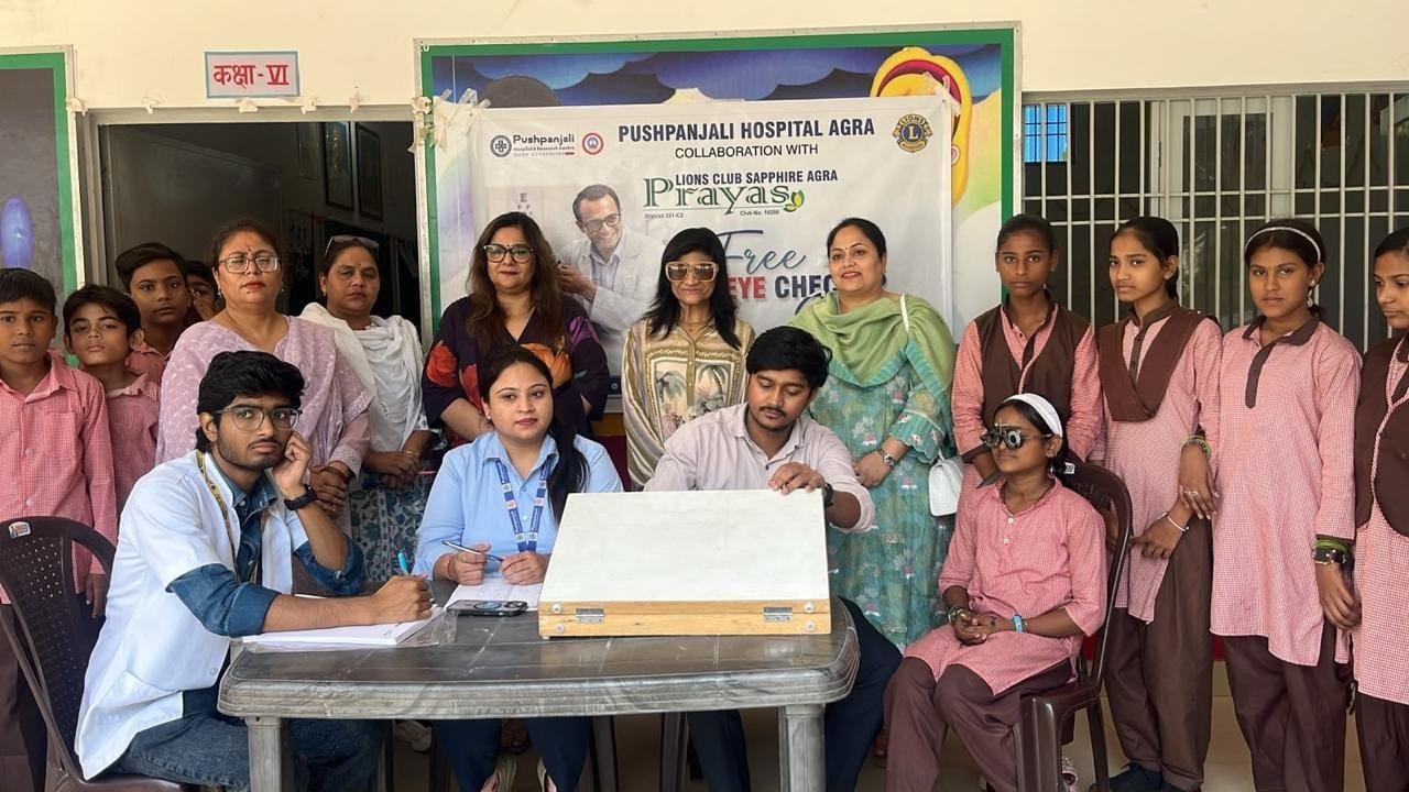 Free eye checkup camp for students at Composite School, Malviya Kunj, Agra.