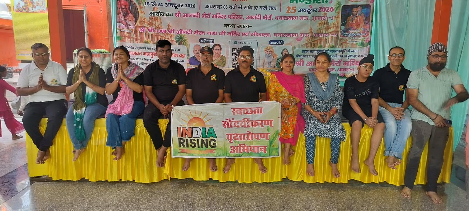India Rising team members sitting together after completing the temple cleaning drive at Anandi Bhairav Temple in Agra.
